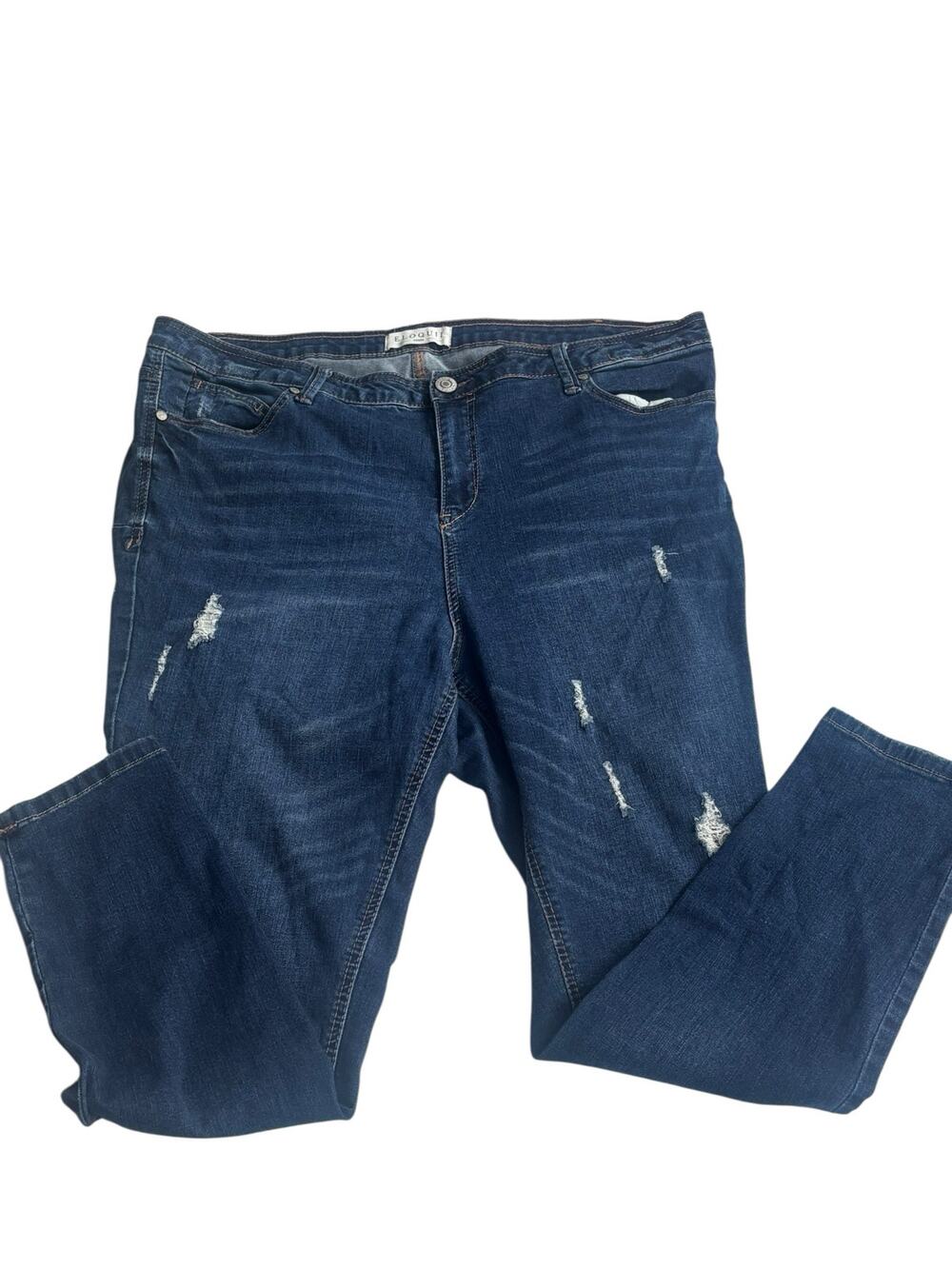 Eloquii Womans Blue Jeans Plus Size 20 5 Pocket Style Intentionally Distressed